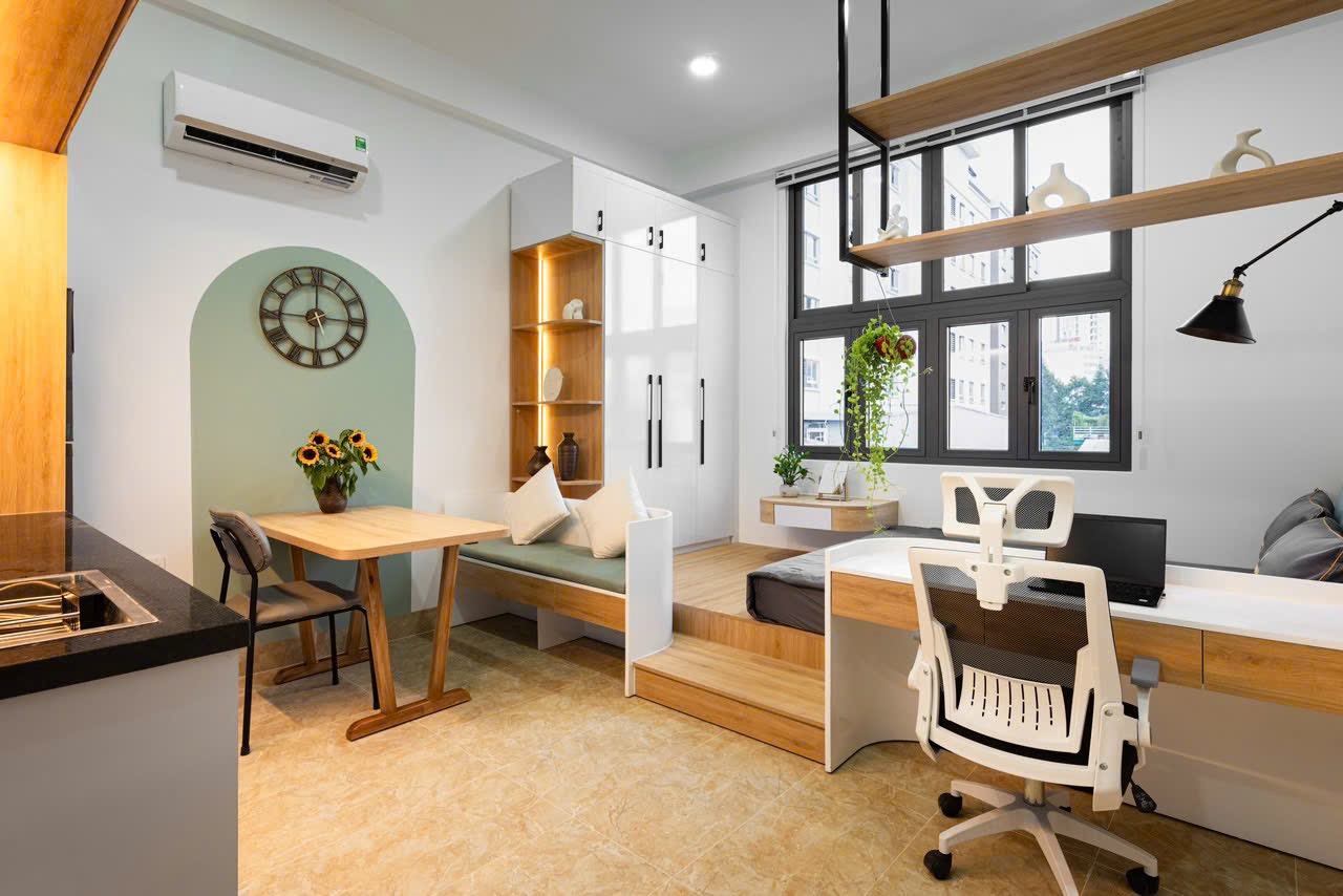 CĂN HỘ 1 PHÒNG NGỦ CỬA SỔ LỚN TÁCH BẾP THIẾT KẾ HIỆN ĐẠI Ở PHAN VĂN HÂN